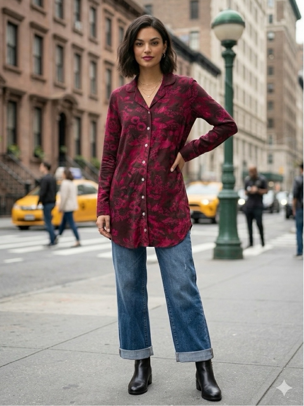 Johnny Was Floral Tunic Cotton Long Sleeve Button Up Carrie Shirt